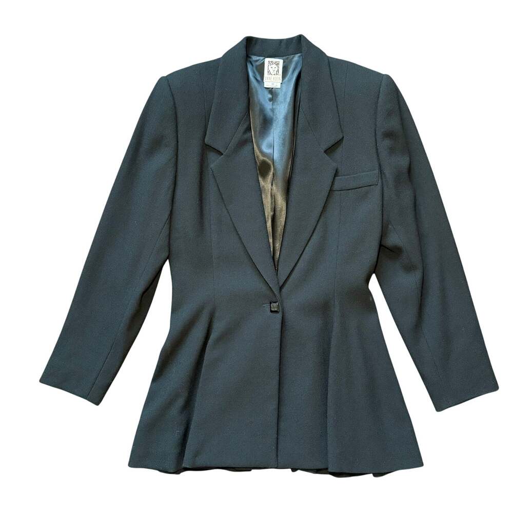 Anne Klein Pure Virgin Wool Peplum Blazer Black Tailored Jacket (10)